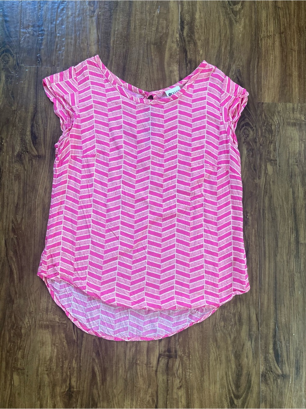 STYLUS Pink Chevron Cap-Sleeve Blouse Size Small